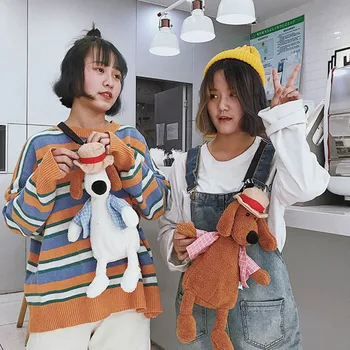 

B 2020 Women Girls New Style Classical Design Cute Funny Doll Plush Puppy Shape Big Capacity Shoulder Cross body Brown Bag