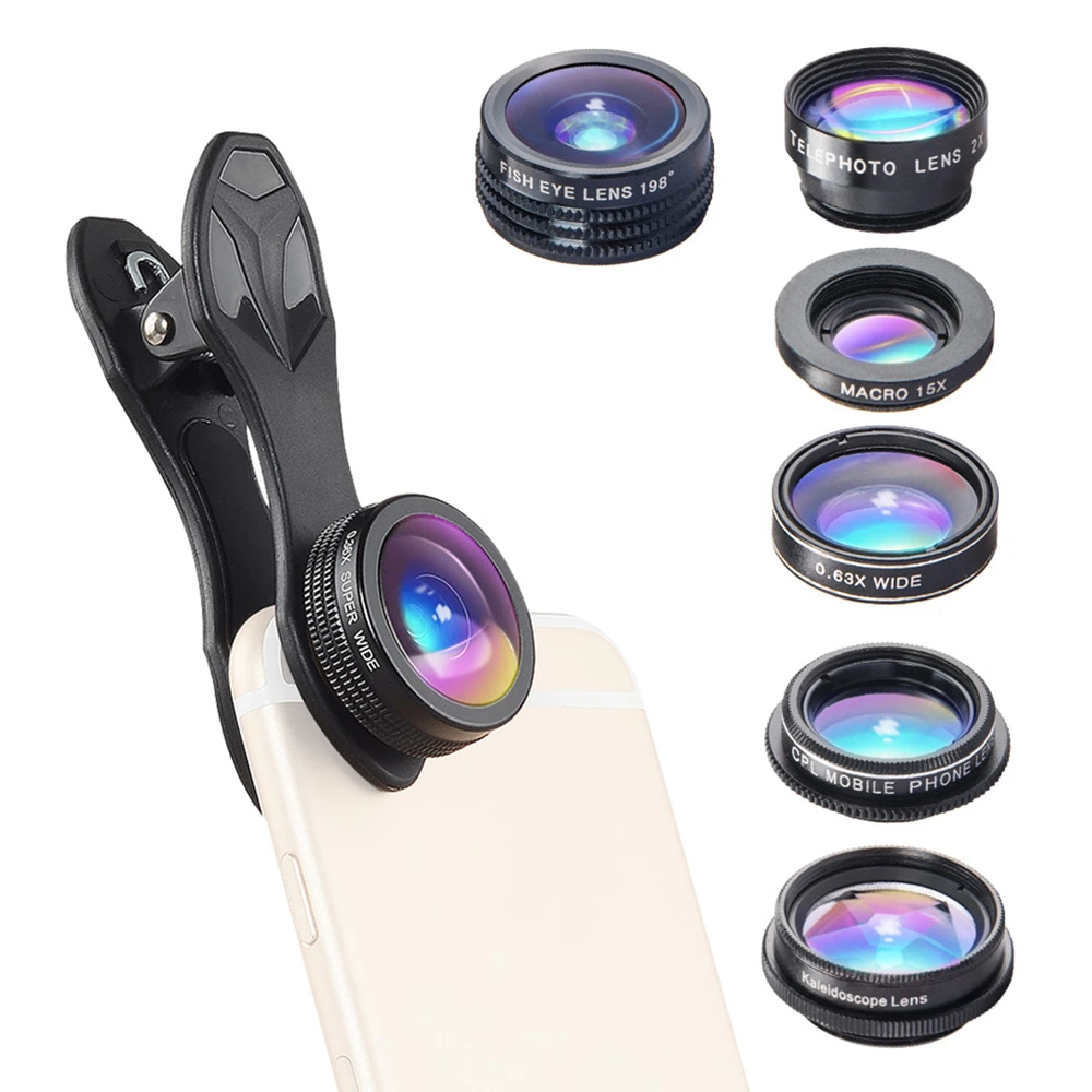 Apexel 7 In 1 Cellphone Lens Kit Fisheye Lens 0 36x Wide Angle Macro Lens Cpl Kaleidoscope 2x Telescope Lens For Phone Mobile Phone Lens Aliexpress