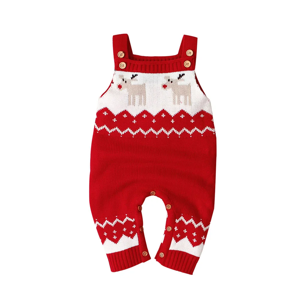 ARLONEET для новорожденных; одежда унисекс для маленьких мальчиков и девочек с милым оленем; Повседневный Вязаный комбинезон с длинными рукавами; комбинезон на зиму и Рождество - Цвет: Red