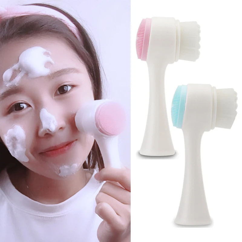 

Double Side Silicone Facial Cleanser Brush Portable Size 3D Face Cleaning Vibration Massage Face Washing Product Skin Care Tools