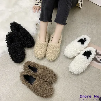 

Slip On Shoes For Women Flats Women's Moccasins Shallow Mouth Loafers Fur All-Match Modis Casual Female Sneakers Round Toe