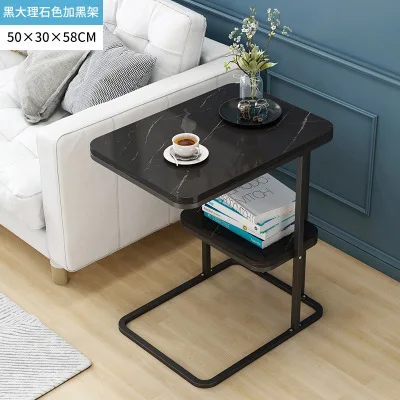 JOYLOVE Creative Living Room Small Tea Table Sofa Corner Iron Frame Coffee Table Sofa Side Table With One Shelf Square Black