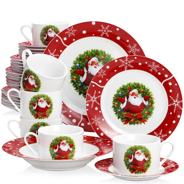 Tafelservice für 12 Personen 60 tlg VEWEET Porzellan Geschirrset Geschenk für Weihnachten Serie SANTACLAUS 