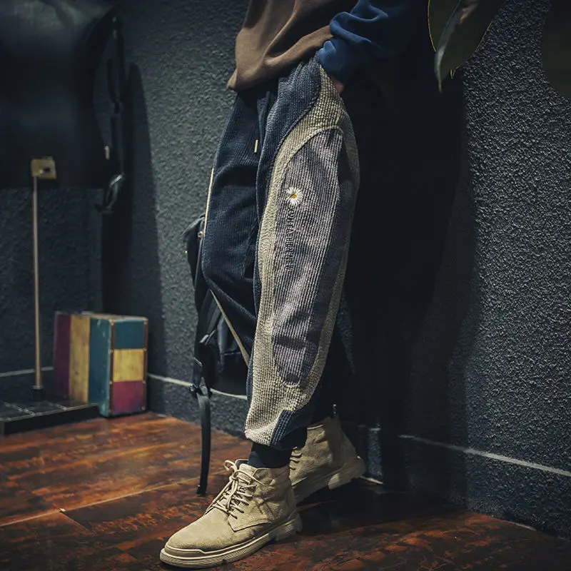 Autumn Winter Corduroy Men's Jogger Pants Velvet Plus Size Male Cropped Casual Contrast Color Stitching Trousers men jogger pants,men jogger sweatpants