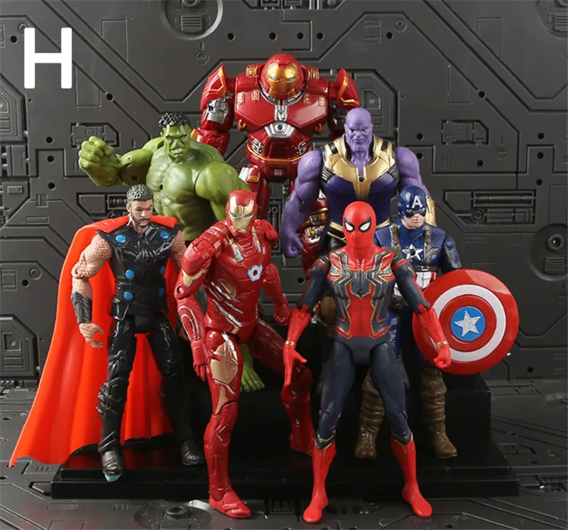 17 см освещение Мстители Marvel ПВХ Фигурки Человек-паук Фигурки, детские игрушки Халк Капитан Америка Супермен Черная пантера - Цвет: H 7PCS A SET