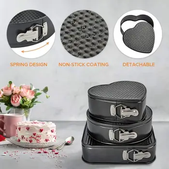 

3 Pieces Cake Mould Heart Round Square Cheese cake Pan Baking Chesecake Pan Springform Pan Non stick Set