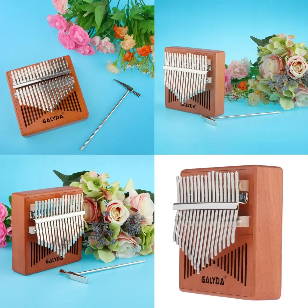 17 Keys Kalimba Mahogany Wooden Rainbow Thumb Piano Mbira Keyboard Instrument Tool Set Kit Gift for Adults Kids Music Lover