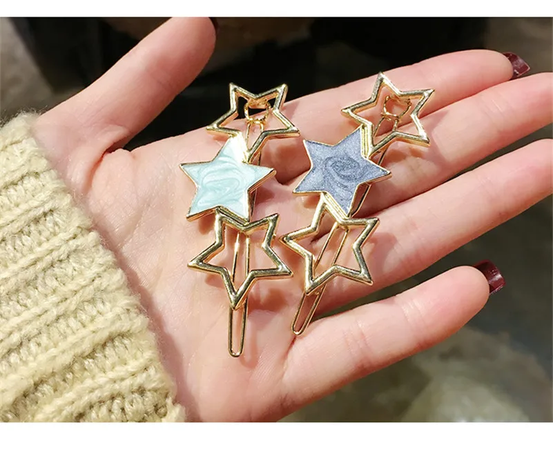 Корейские трендовые заколки для волос с круглой звездой для женщин и девушек новые милые простые элегантные Геометрические заколки для волос из сплава