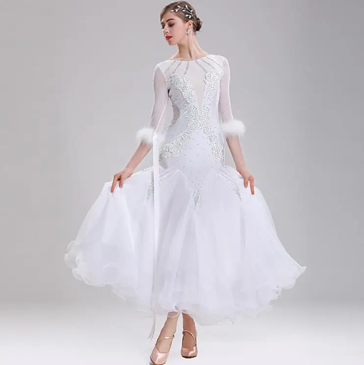 

Flamenco Practice National Standard Skirt Dance Modren Dress for Women Waltz & Tango Dance Competition Costumes 2 Colors F0007