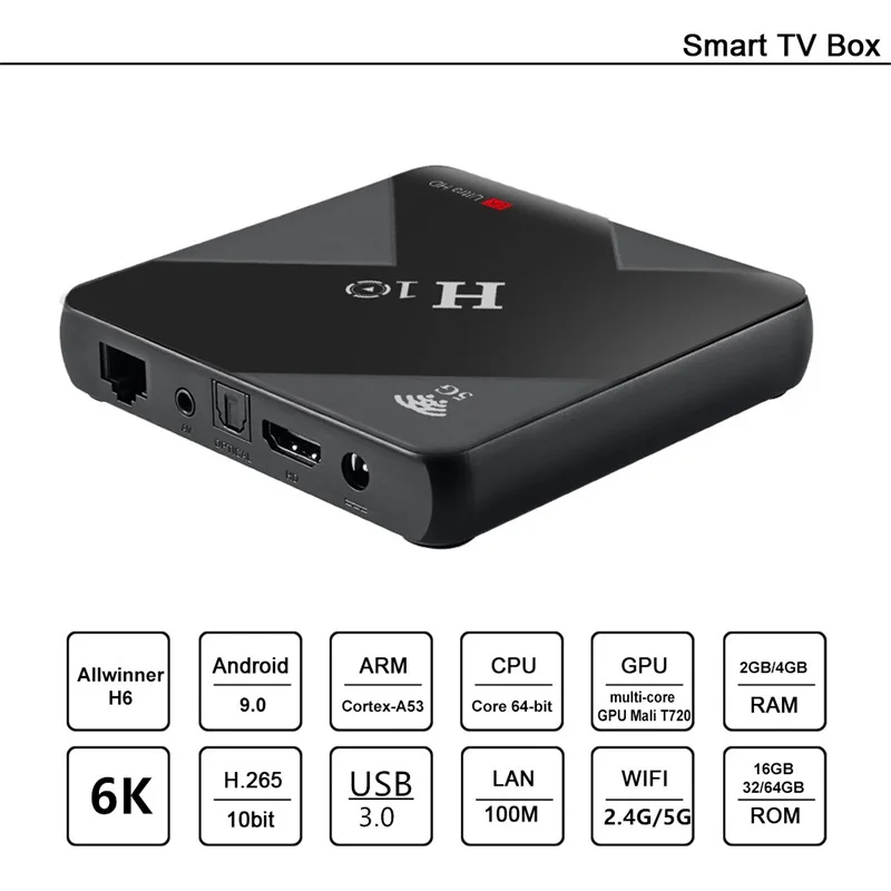 20 шт./лот DHL Android 9,0 Смарт ТВ приставка H10 приставка Allwinner H6 четырехъядерный WiFi H.265 HD медиаплеер 4GB32GB/4GB64GB