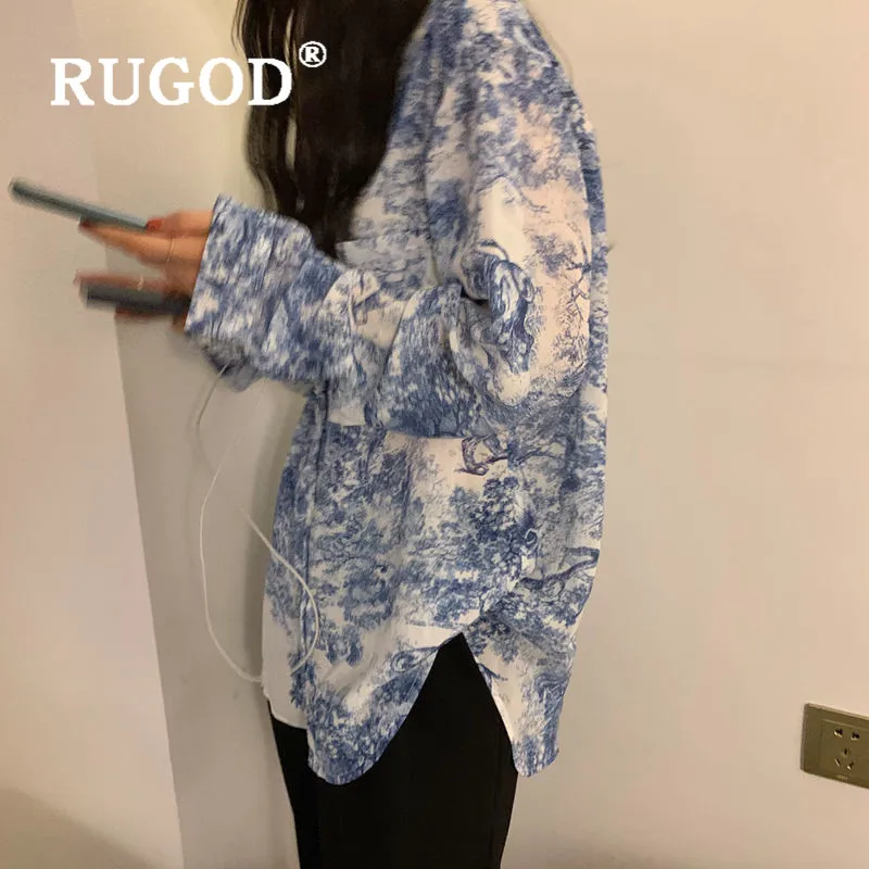 Женская винтажная блузка RUGOD Повседневная Свободная с длинным рукавом в