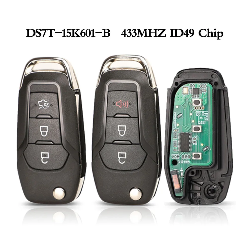 Jingyuqin флип дистанционный ключ автомобиля 433 МГц ID49 чип для Ford S-MAX GALAXY MONDEO Mk2 Mk7 Ranger Explorer DS7T-15K601-B 3 кнопки