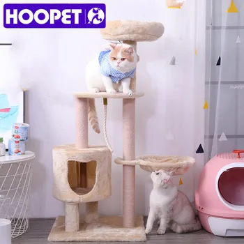 

HOOPET H110cm Big Cat Tree Pet Beds Cats Scratch Toys Scratcher Cat Training Toy Multi-Level Tower House Furniture with Hammock