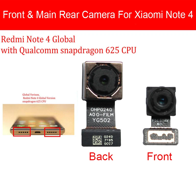 Задняя и задняя камера модуль для Xiaomi Redmi Hongmi Red Rice Note 3 4 4X Pro маленькая большая Основная камера шлейф Замена