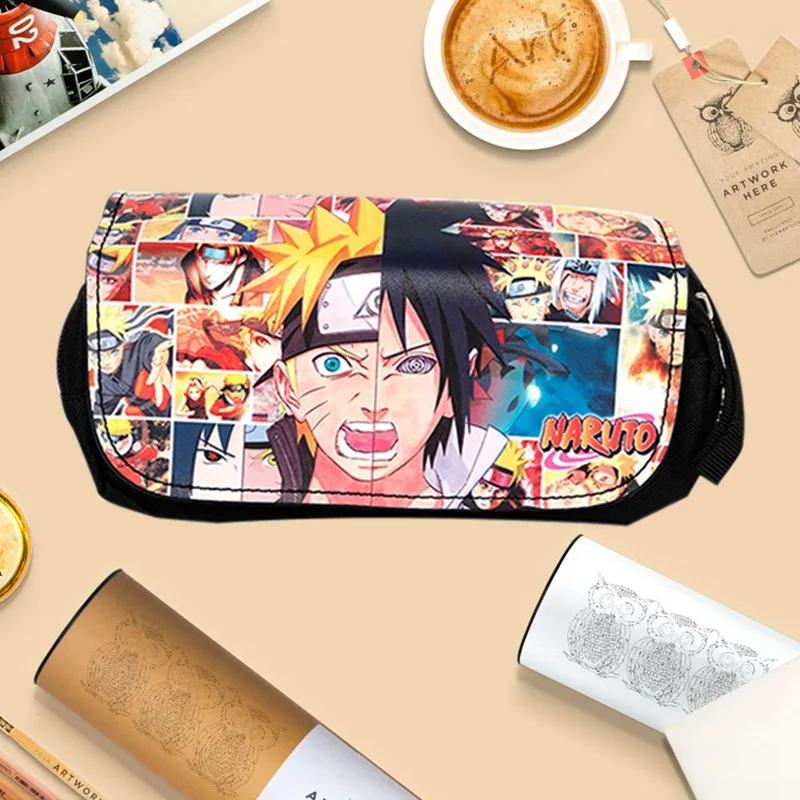 Новинка Ручка в стиле аниме пеналы Наруто Pencilcase холст канцелярская сумка-Органайзер на молнии косметички