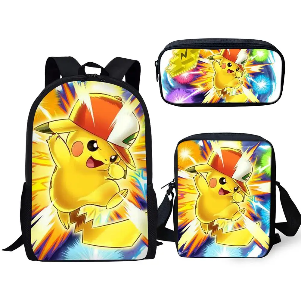 

3PCS/Set School Backpack for Boys Girls Pokemon Pikachu BookBag Baby Kids Student Customize Image Satchel Mochila Daypack 2019