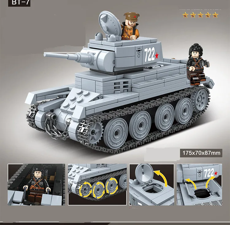 

462pcs WW2 Enlighten Military BT-7 Soviet Union Light Tank Soldier Weapon Accessory Building Blocks Bricks Toys Children Gifts