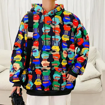 

Men's Leisure Doodle Printing Loose Coat Lovers Clothes Tide Pullover Male Hooded Hoodies Cotton Clothes Casual Sweatshirts
