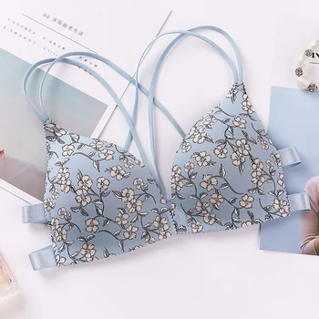 

Women Flower Printed Bras Front Buckle Wireless Bralette Sexy Lingerie Comfort Push Up Floral Bras