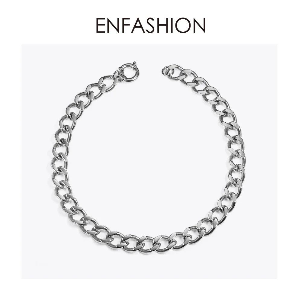 ENFASHION, панк, большая сильная цепочка, колье, ожерелье для женщин, золотой цвет, нержавеющая сталь, для мужчин, Т-образное ожерелье, s, мужские ювелирные изделия P193041 - Окраска металла: Silver color