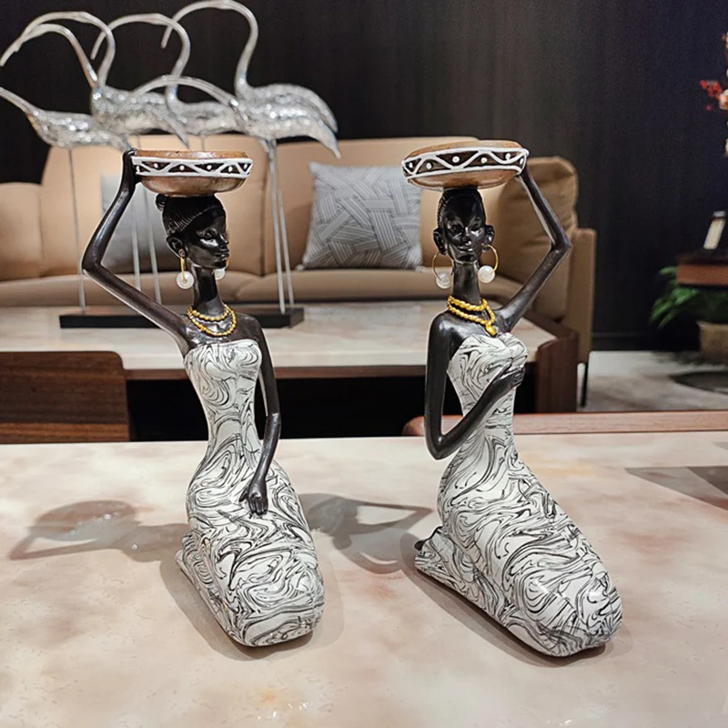Luxury African Figurines Candle Holders Decor For Table Resin People Statue Sculpture Ornament Home Living Room Decoration 10 Luxury African Figurines Candle Holders Decor For Table Resin People Statue Sculpture Ornament Home Living Room Decoration