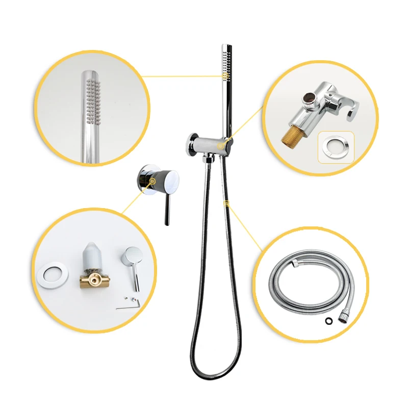Bathroom Fixture Handheld Shower with Extra Long Hose and Brass Bracket Holder Wall Polished Hand Faucet Set Shine Chrome