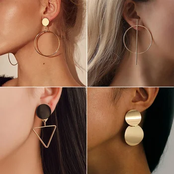 

New Cost-effective Fashion Round Dangle Drop Korean Earrings For Women Geometric Round Heart Gold Earrings 2020 Wedding Jewelry