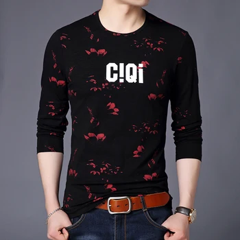 

2020 Spring New Men's Long-sleeved T-shirt High-quality Printed Round-neck Cotton T-shirt Korean Trend Slim Top