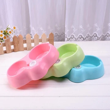 

Candy Color Plastic Pet Double Bowls Creative Easy To Clean Bowl Pet Food Water Feeder Dog Cat Bowl Pet Feeding Supplies