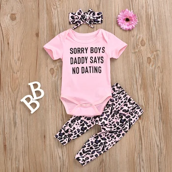 

Lovely Baby Summer Clothes Set O-Neck Romper Pants Headband Cotton Outfits