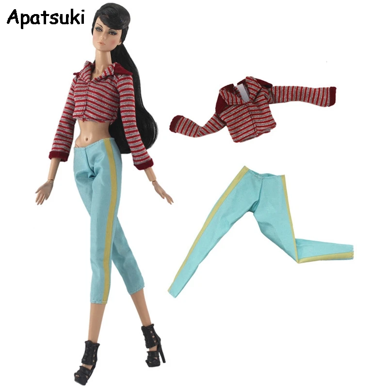 

Red Stripe Top Coat & Blue Trousers Pants For Barbie Doll Clothes Fashion Outfits For Barbie Dollhouse 1/6 Doll Accessories Toy