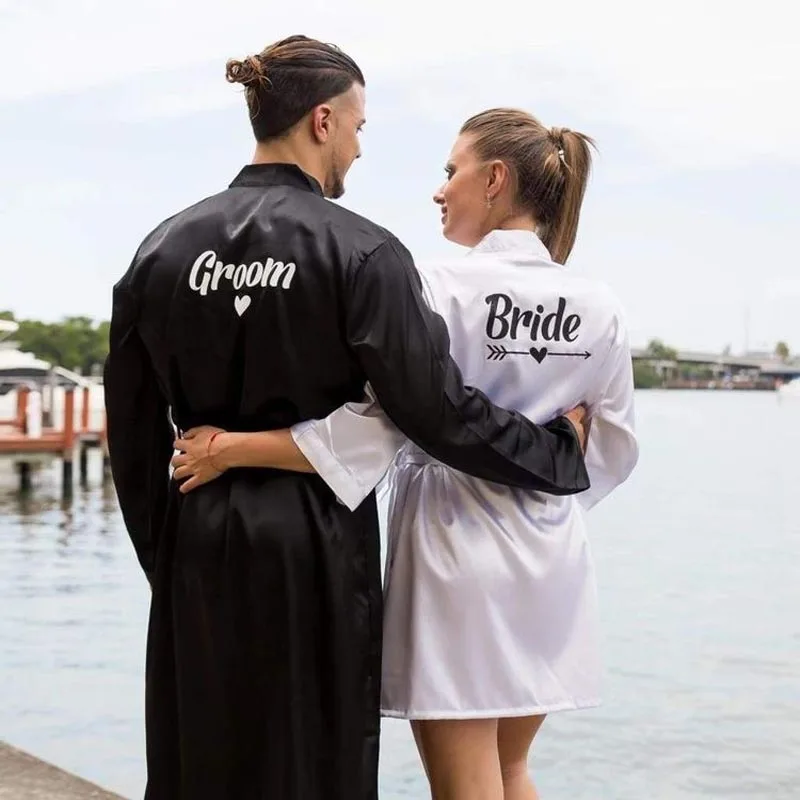 Custom Bride Groom Robe Wedding Marriage proposal Satin Kimono bathrobe