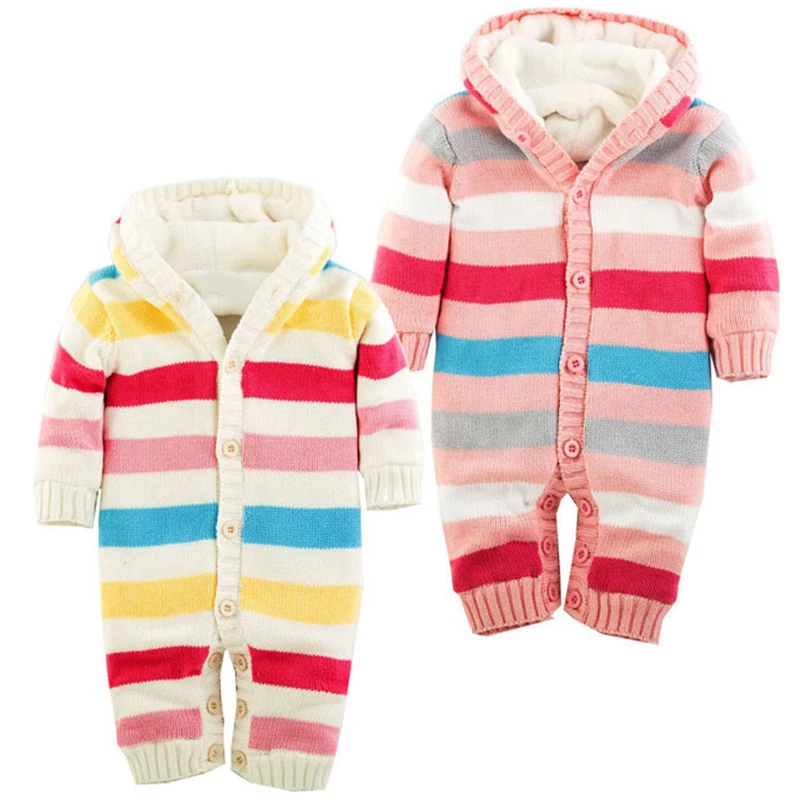 

romper baby winter romper newborn baby outfit jumpsuit baby new year costume for boy colored horizontal stripes hooded sweater