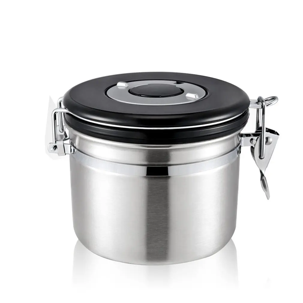 

Stainless Steel Coffee Bean Sealed Tank Coffee Storage Tank With Exhaust Valve Dried Fruit Sealed Box Silver 800Ml