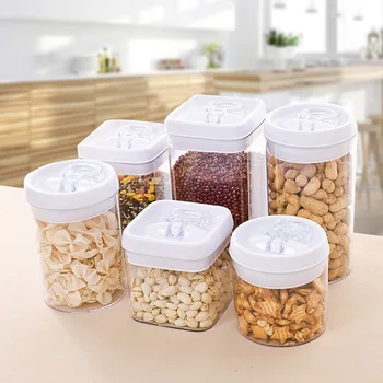 

Transparent Sealing Food Storage Cans Container Kitchen Preservation Jars Kitchen Grain Sugar Nuts Storage Bin With Buckle