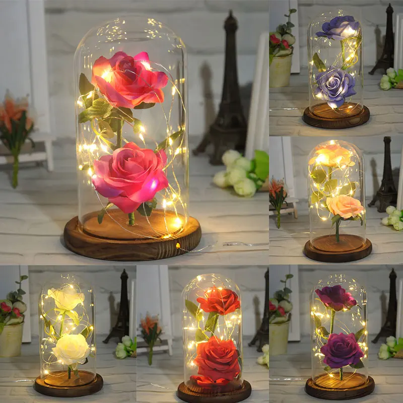 Eternal Flower Rose LED Night Light String Fairy Christmas Lamp Glass Cover Rose Light for Valentine