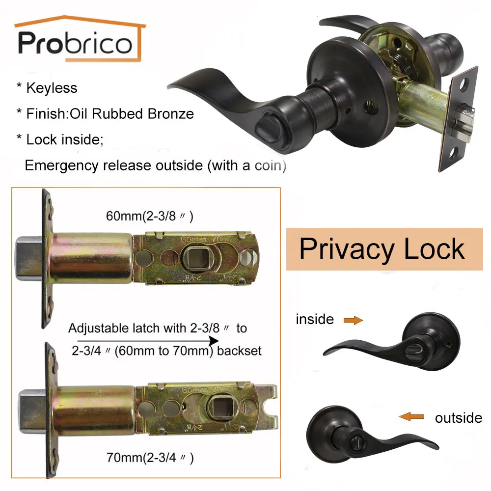 Privacy Lock Probrico дверные ручки замок для интерьера/дверные замки для спальни масляные бронзовые ручки Европейский Стиль передний задний дверной рычаг фурнитура - Цвет: Privacy Lock