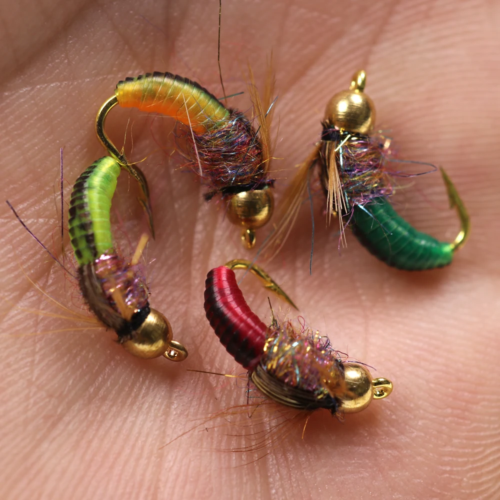 ICERIO 8PCS #12 Brass Bead Head Fast Sinking Nymph Scud Bug Worm Flies Trout Fly Fishing Lure Bait