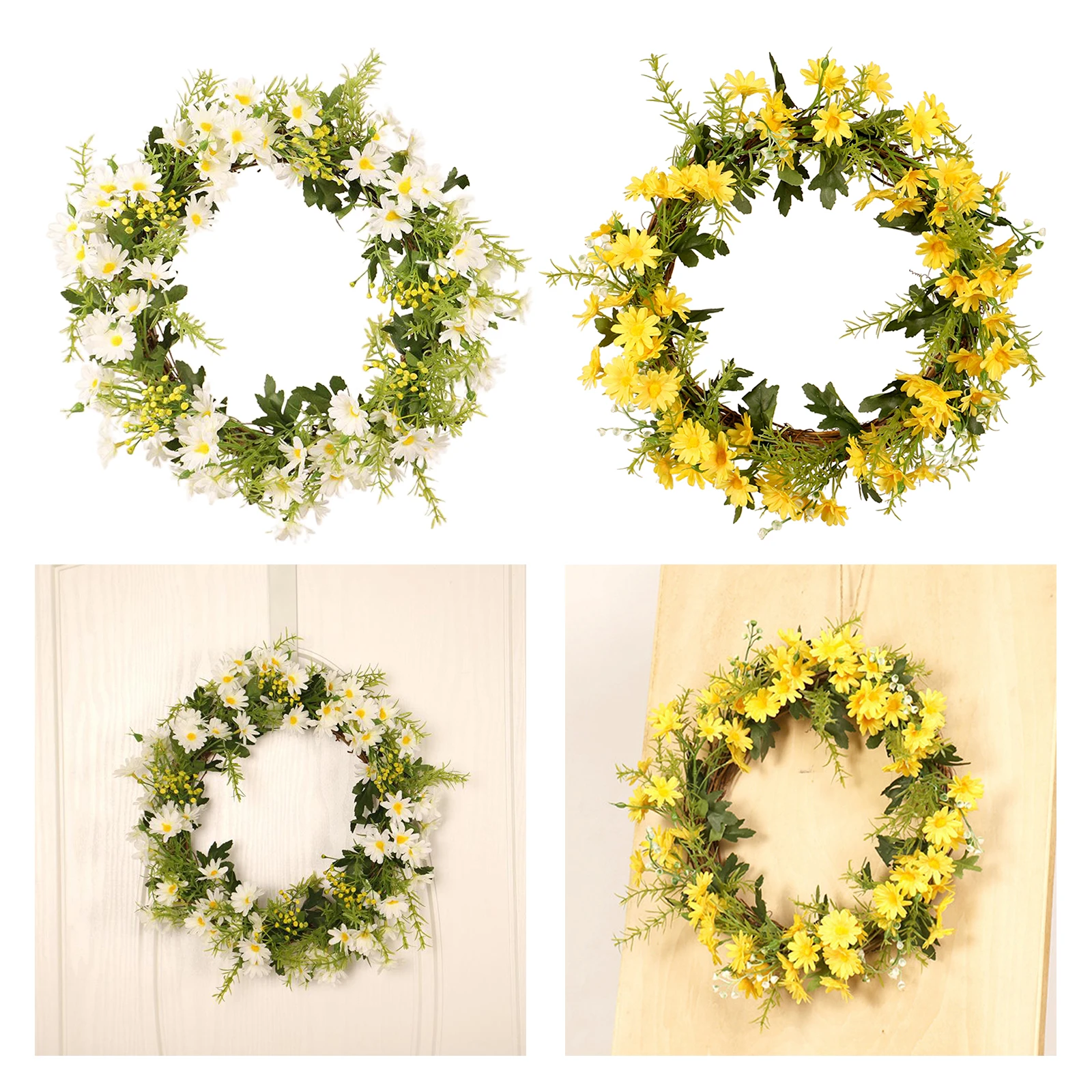 Artificial Floral Wreath, Silk Daisy Wreath Autumn Wildflowers Wreath for Front Door Wall Window Decor and Festival Celebration