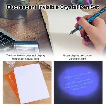 

Handmade Glass Pen Fluorescent Crystal Signature Pen Set Starry Sky Color Ink Pen For Writing Calligraphy Decoration Gift