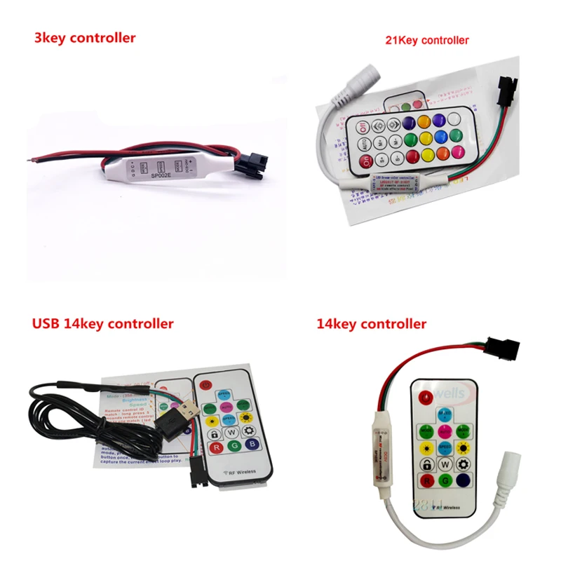 

Mini 3keys 14keys 21keys RGB led controller IR RF Remote,for WS2811 WS2812B WS2813 APA102 strip controller