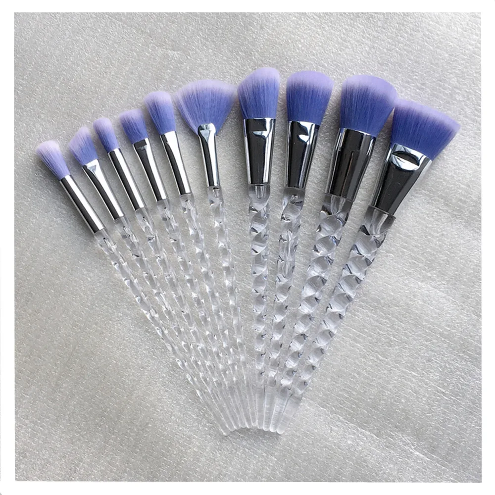 Silver blue 10 шт., набор кистей для макияжа с единорогом, Maquiagem, основа для макияжа, пудра, Косметические румяна, тени для век, для женщин, красота, блеск, кисти для макияжа, инструменты - Handle Color: Silver blue