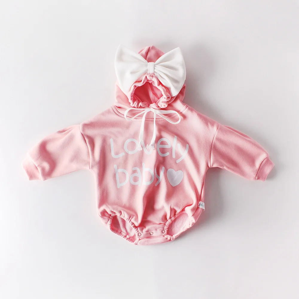 Koodykids/осенне-зимние боди для маленьких девочек; бархатный хлопковый комбинезон с длинными рукавами для маленьких девочек; розовый комбинезон с бантом; От 0 до 2 лет