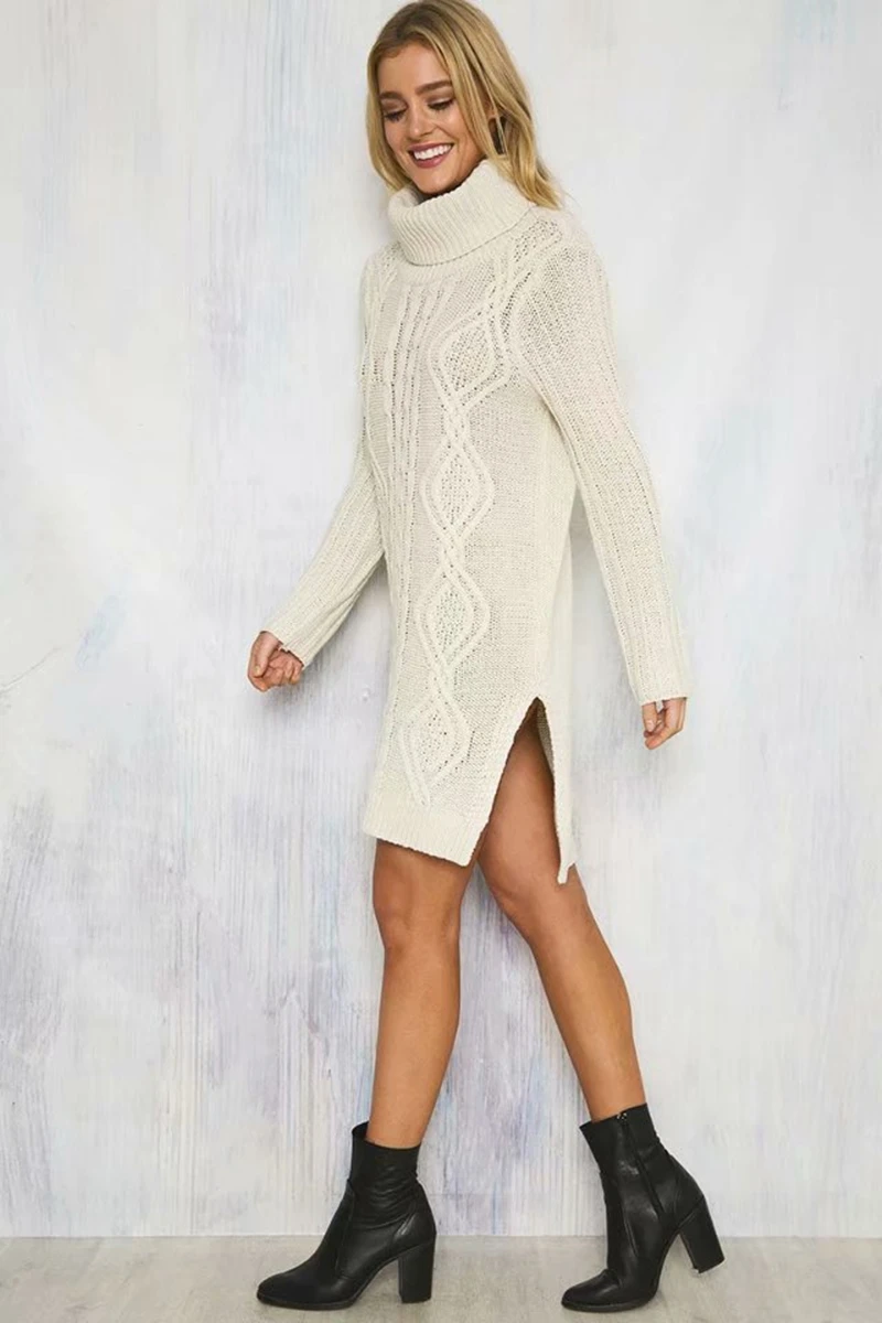 Hot 2019 winter new British fashion women's clothing Outside High collar long sleeve Screw thread knitting Medium long sweater Hot 2019 winter new British fashion women's clothing Outside High collar long sleeve Screw thread knitting Medium long sweater