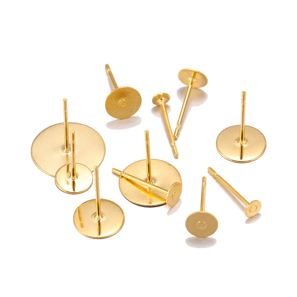 

50/100pcs Stainless Steel Blank Earring Stud Base Fit 3-12mm Cabochon Cameo Settings DIY Jewelry Making Accessories wholesale