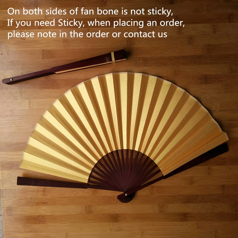 Rice Paper Gold Fan Decoration Chinese Hand Fan Painting DIY Program Adult Calligraphy Big Bamboo Folding 9.4-13 inch