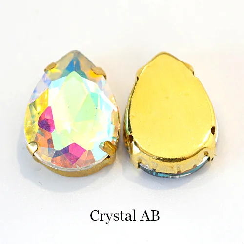 Crystal AB Teadrop стеклянные стразы для шитья страз с золотыми каплевидными каплями, много цветов, стразы для пришивания, свадебные украшения E7068 - Цвет: Crystal AB
