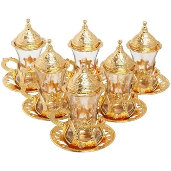 

Handmade authentic Design Turkish Greek Arabic Tea Set for 6 Service Tea, Cups Saucers Lids Tray Delight Candy Dish GIFT