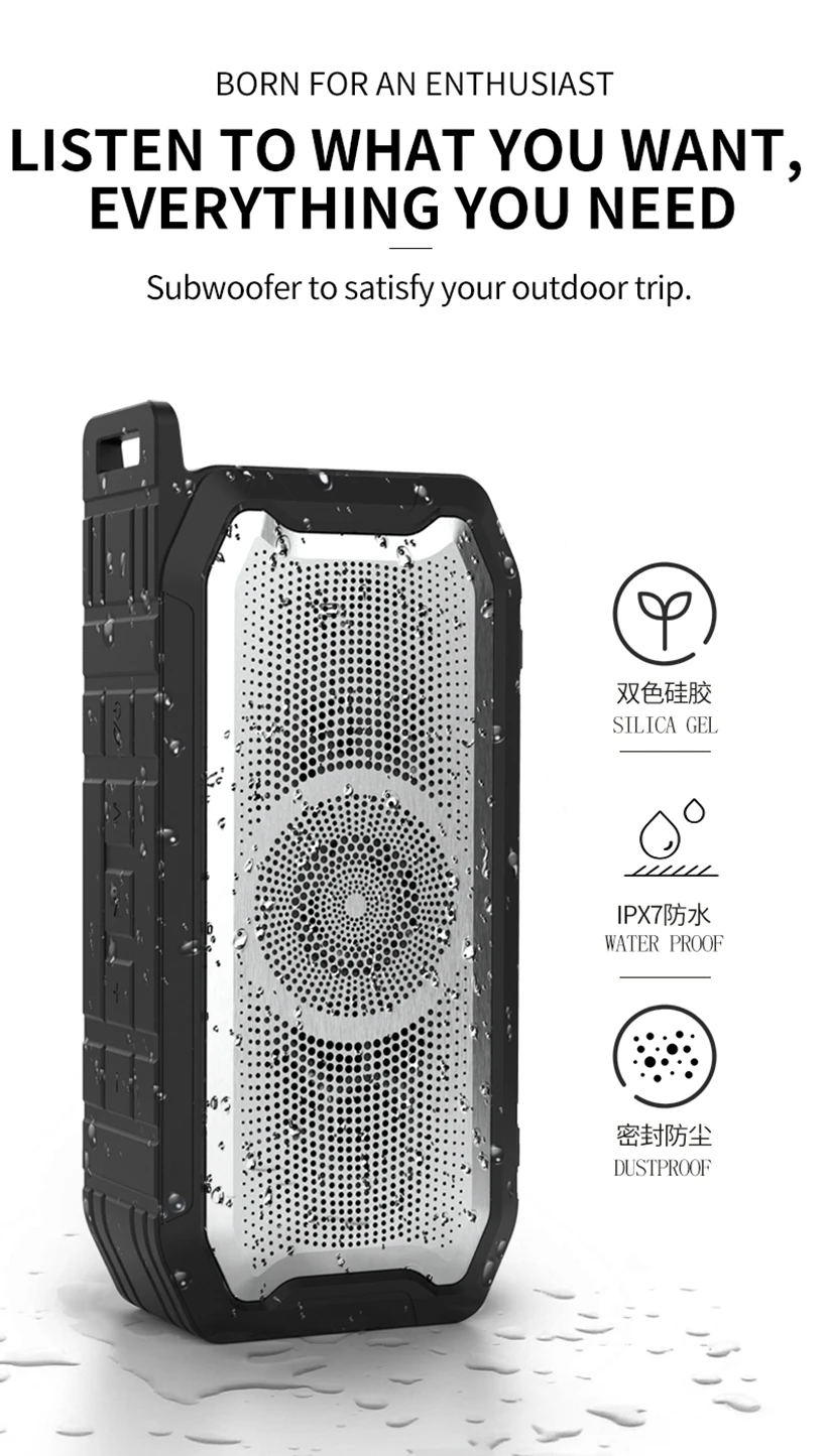 Открытый водонепроницаемый беспроводной Bluetooth 5,0 сабвуфер динамик Портативный IPX7 ABS 8D стерео HiFi Громкая связь с микрофоном