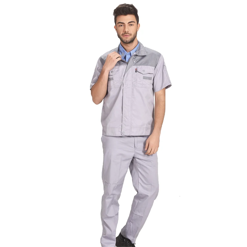 Men Women Summer Workwear Factory Workshop Uniforms Work Clothes Set Short-sleeve Coveralls Contrast Color Free Shipping